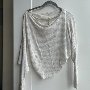 Free People White Off the Shoulder Waffle Sweater